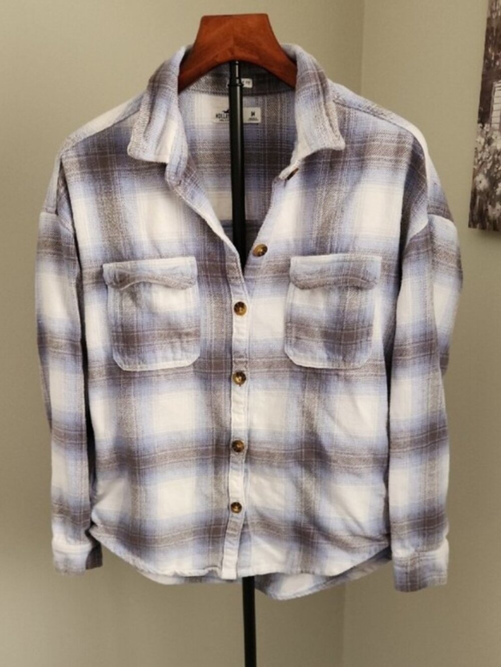 Hollister Boyfriend Fit Plaid Flannel Shirt Jacket Size M